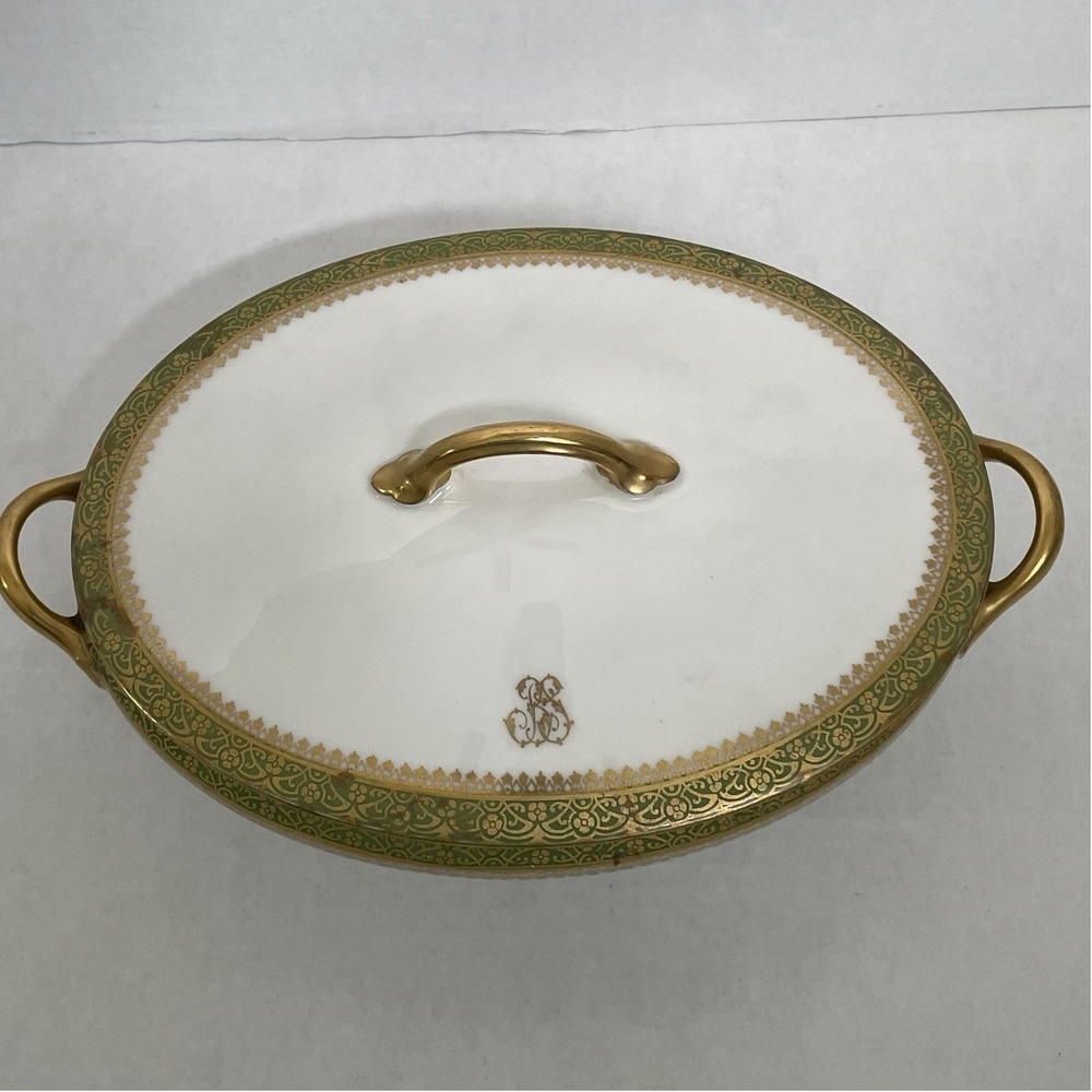 Limoges LC Field Haviland Vegetable Covered Serving Dish Green Gold Antique Rare